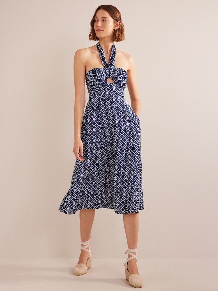 Boden Blue Halterneck Cut-Out Midi Dress - Image 2 of 6