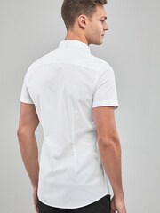 White Slim Short Sleeve Stretch Oxford Shirt - Image 2 of 4