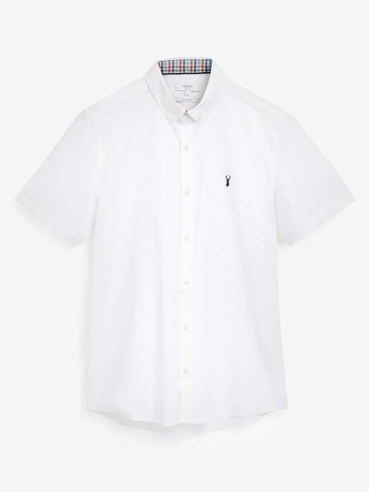 White Slim Short Sleeve Stretch Oxford Shirt - Image 4 of 4