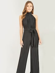 Mela Black Pleated Halter Neck Jumpsuit - Image 1 of 4