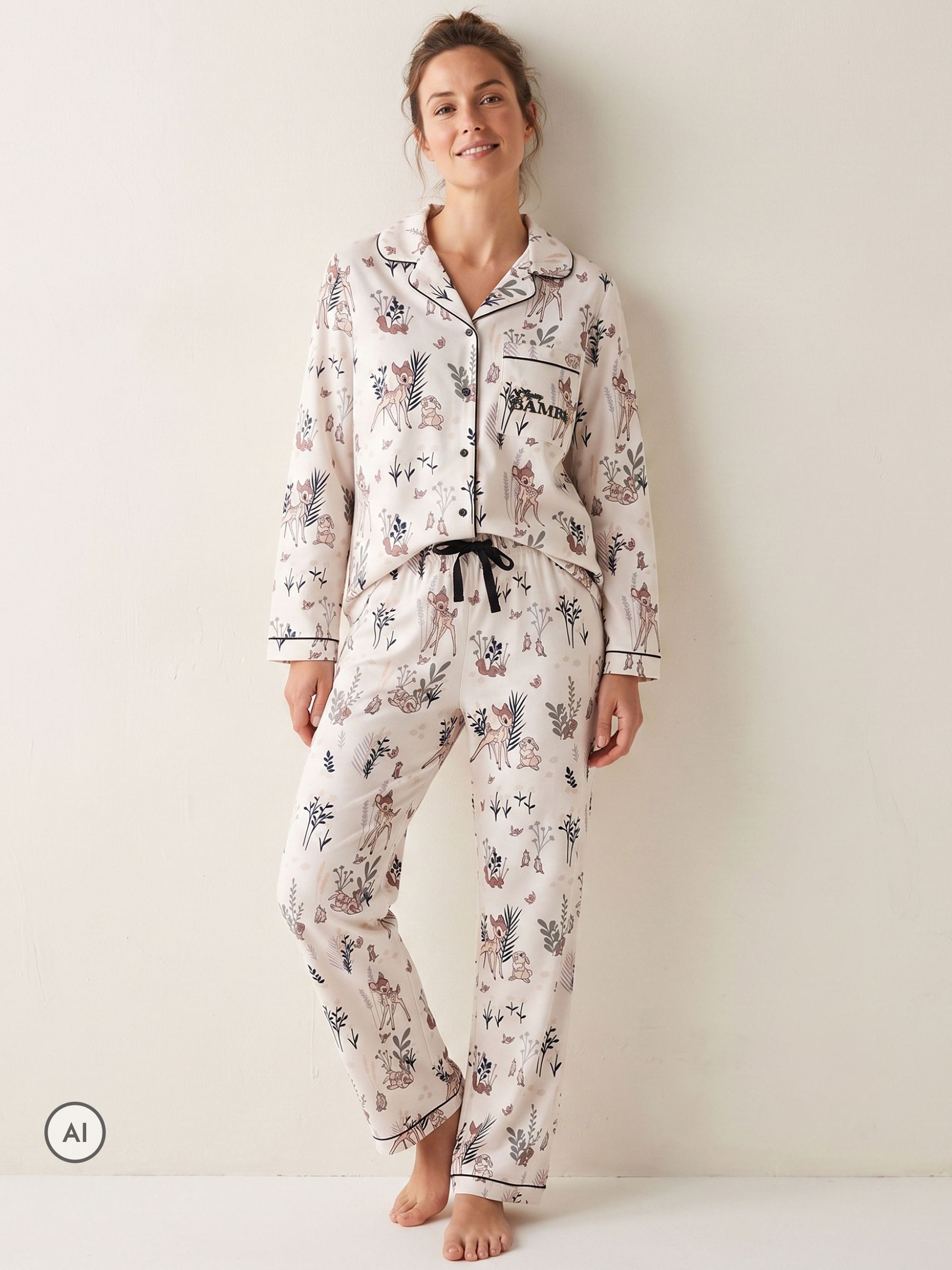Character Women's White Disney Bambi Button-Up Pyjama Set