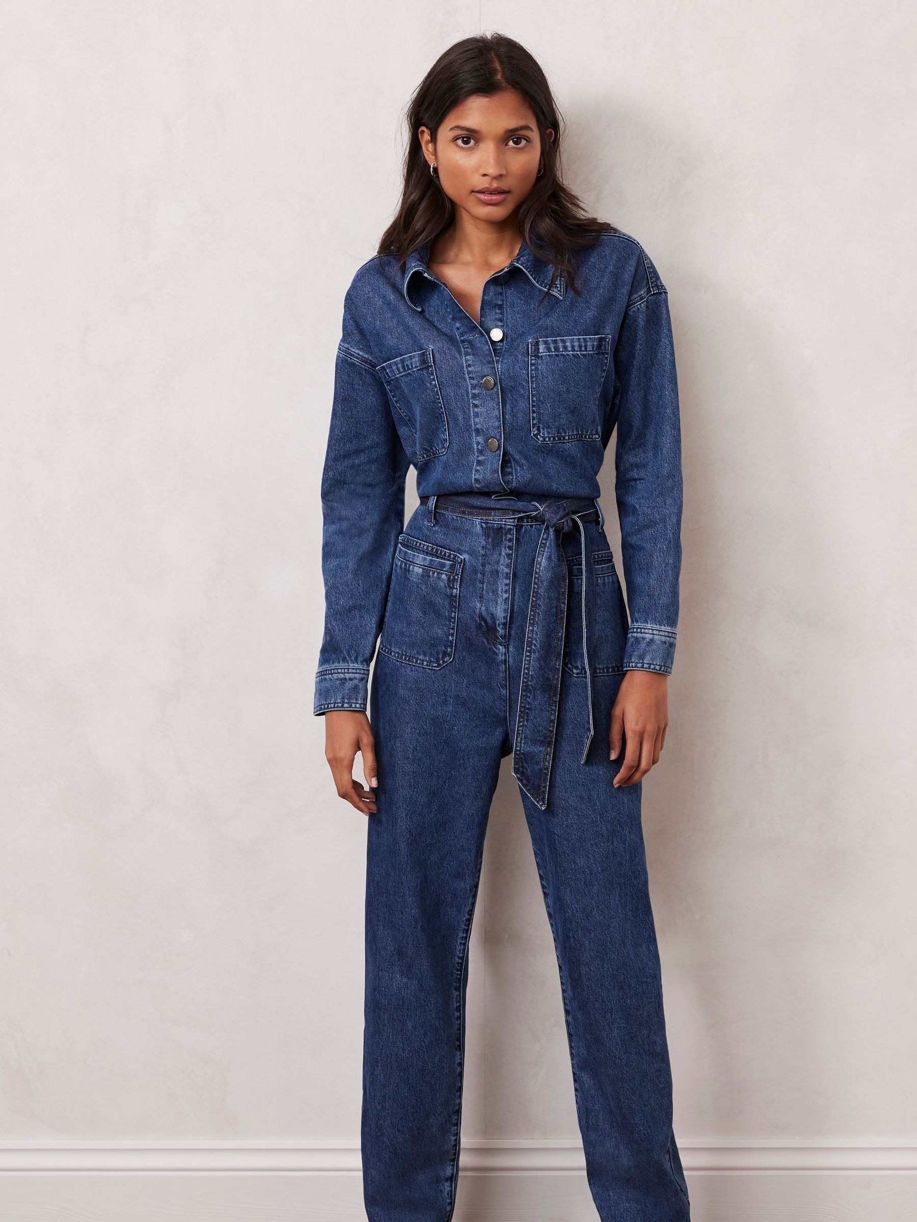 Buy Mint Velvet Blue Denim Belted Jumpsuit from Next Luxembourg