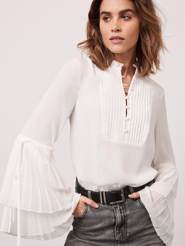Mint Velvet White Pleated Blouse - Image 1 of 4