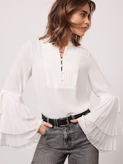 Mint Velvet White Pleated Blouse - Image 2 of 4