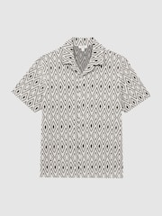 Reiss White/Black Cedar Jacquard Cuban Collar Shirt - Image 2 of 5