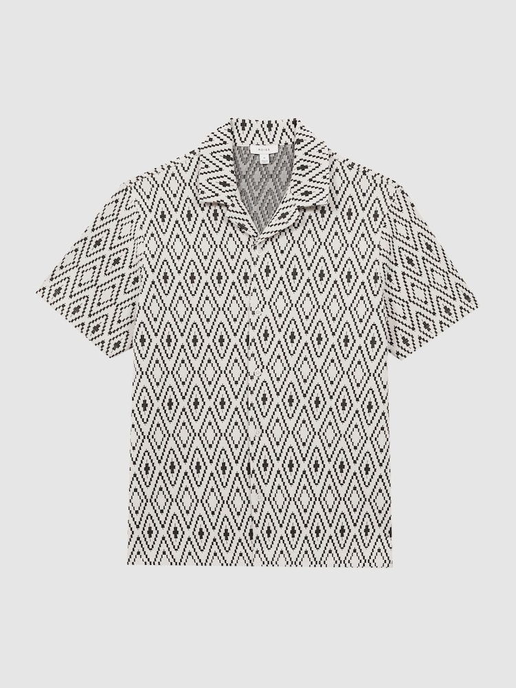 Reiss White/Black Cedar Jacquard Cuban Collar Shirt - Image 2 of 5