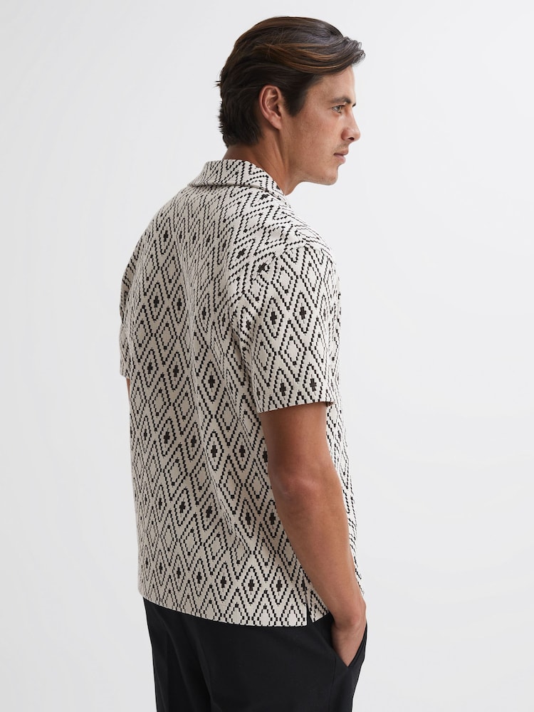 Reiss White/Black Cedar Jacquard Cuban Collar Shirt - Image 5 of 5
