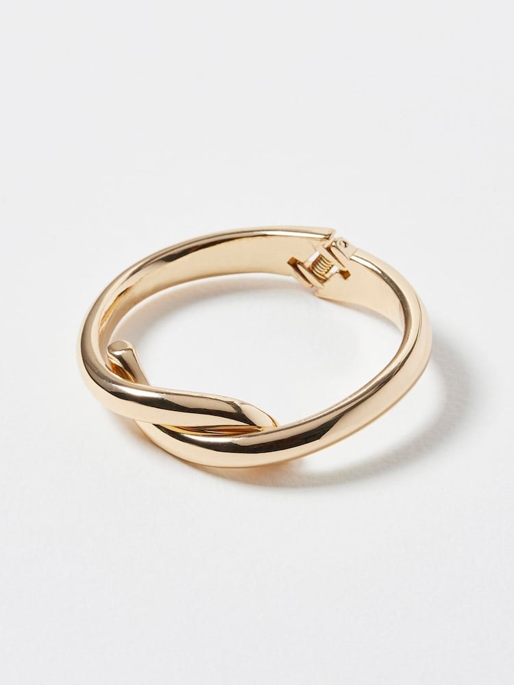 Oliver Bonas Gold Tone Maya Cross Over Chunky Cuff Bangle - Image 1 of 4