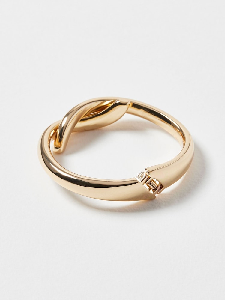 Oliver Bonas Gold Tone Maya Cross Over Chunky Cuff Bangle - Image 2 of 4