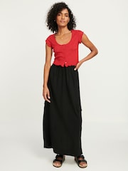 Black Column Midi Skirt with Linen - Image 1 of 7