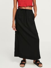 Black Column Midi Skirt with Linen - Image 3 of 7