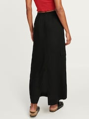 Black Column Midi Skirt with Linen - Image 4 of 7