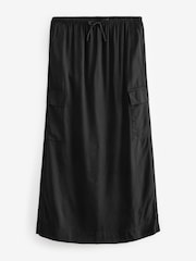 Black Column Midi Skirt with Linen - Image 5 of 7