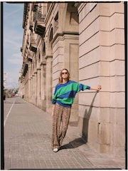 Blue/Green Relaxed Fit Heavyweight Graphic Paris Slogan Stripe Sweatshirt - Image 2 of 6