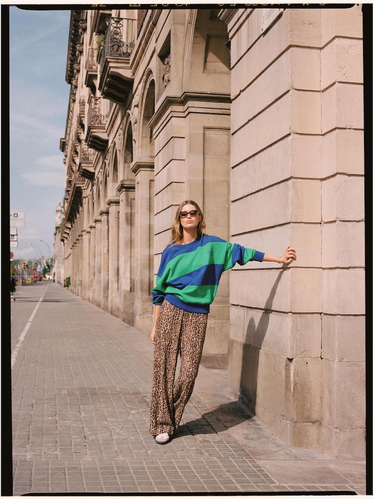 Blue/Green Relaxed Fit Heavyweight Graphic Paris Slogan Stripe Sweatshirt - Image 2 of 6