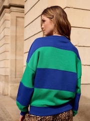 Blue/Green Relaxed Fit Heavyweight Graphic Paris Slogan Stripe Sweatshirt - Image 3 of 6