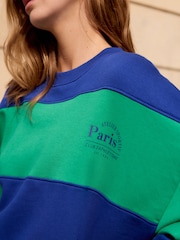 Blue/Green Relaxed Fit Heavyweight Graphic Paris Slogan Stripe Sweatshirt - Image 4 of 6