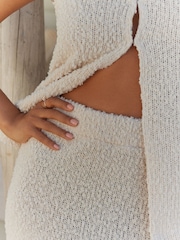 Ecru, Weiß - Rochelle Cosy Co-Ord Maxirock aus Boucle-Strick mit Säule - Bild 4 von 7