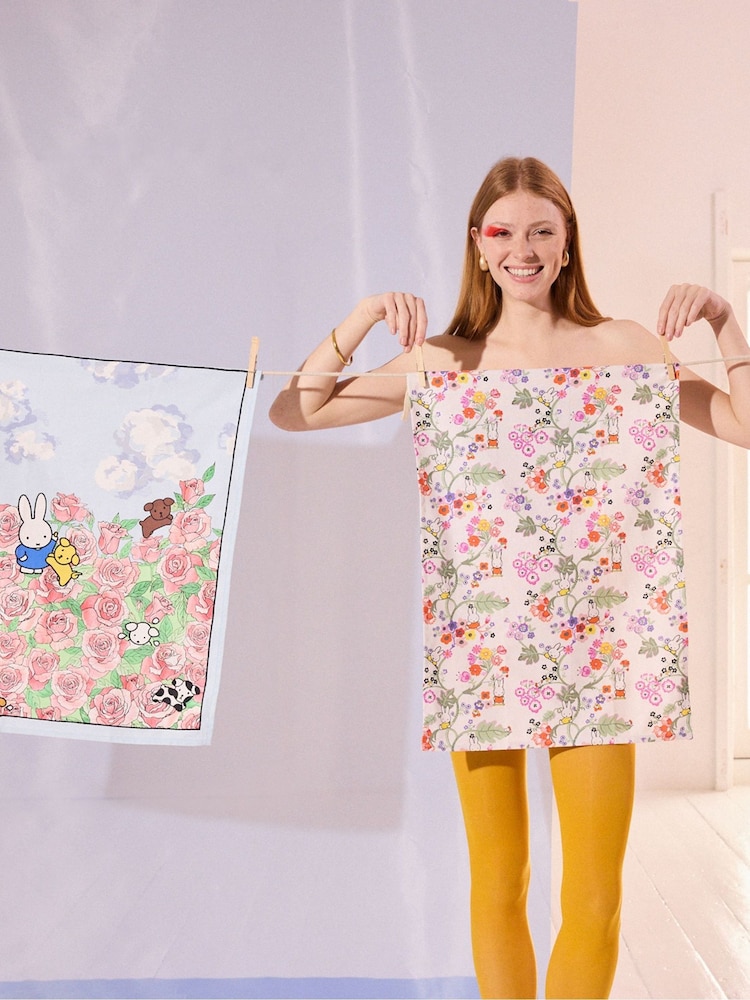 Cath Kidston Set of 2 Multi 100% Cotton Miffy Botanical and In The Roses Tea Towels - Image 2 of 6