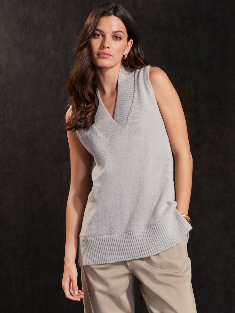 Grey Soft Touch Cosy Sleeveless V-Neck Tank Top Vest - Image 2 of 6