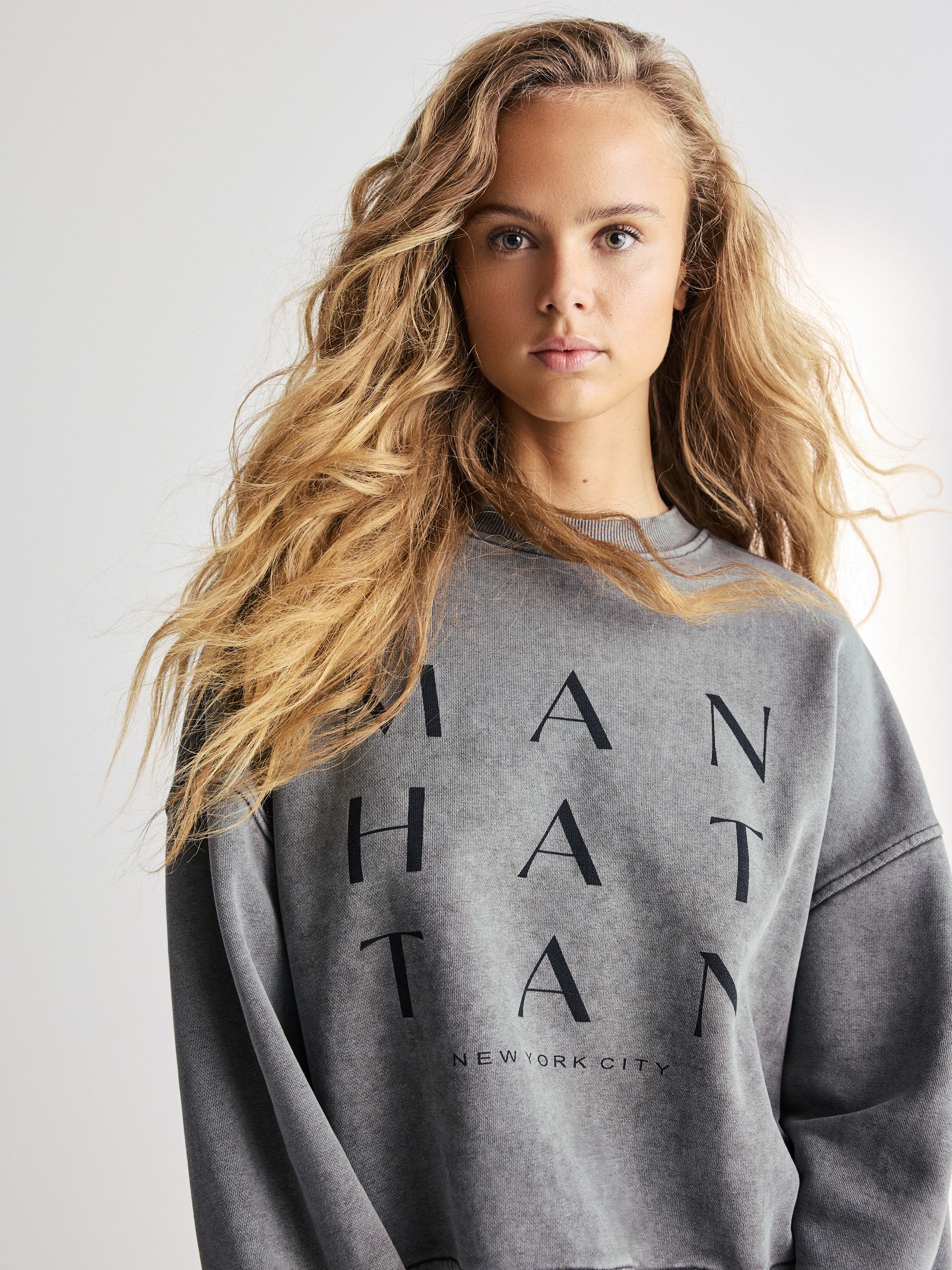 Buy Charcoal Grey Manhattan New York Slogan Washed City Graphic Sweatshirt Jumper from Next Luxembourg