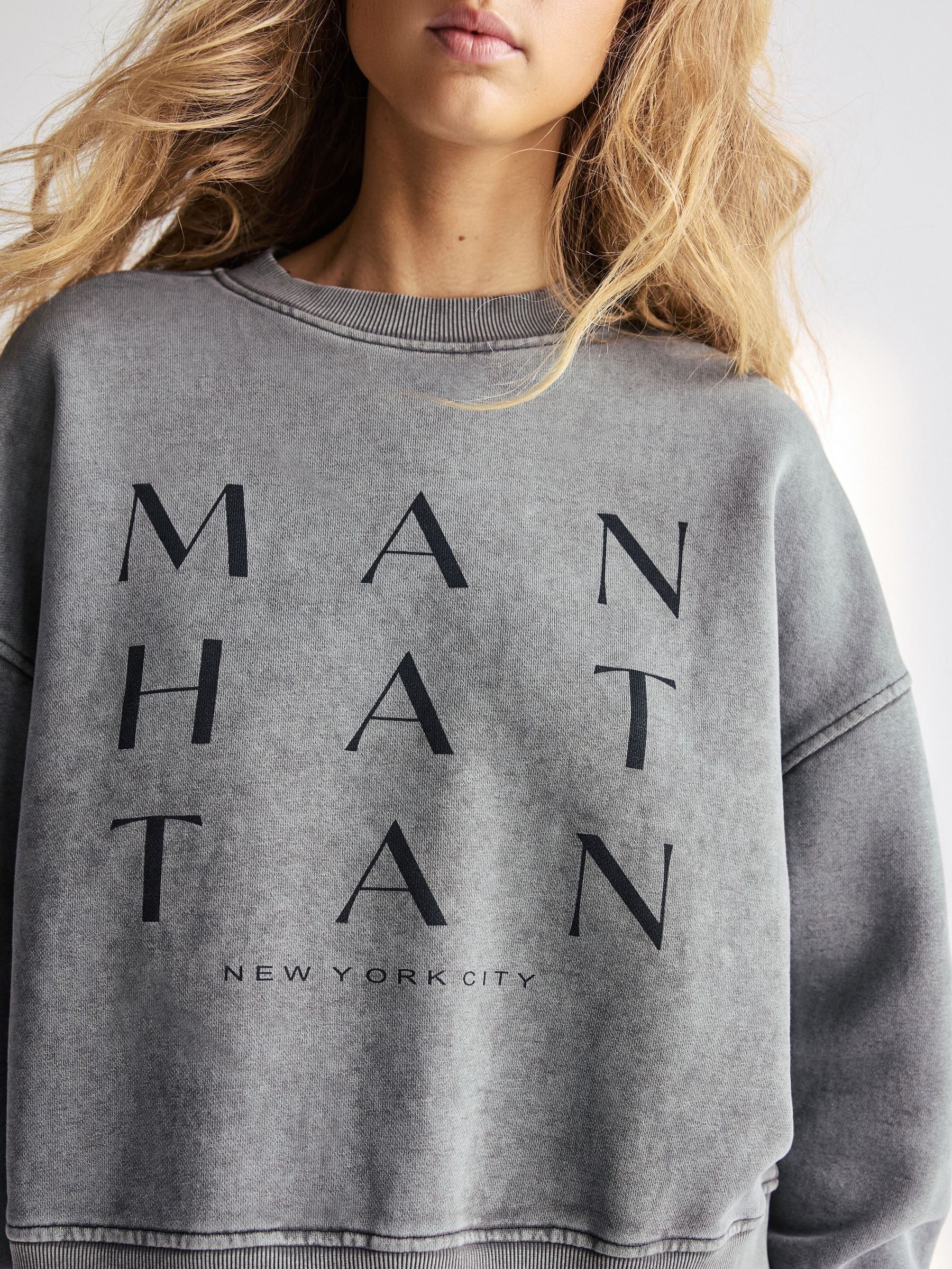 Buy Charcoal Grey Manhattan New York Slogan Washed City Graphic Sweatshirt Jumper from Next Luxembourg