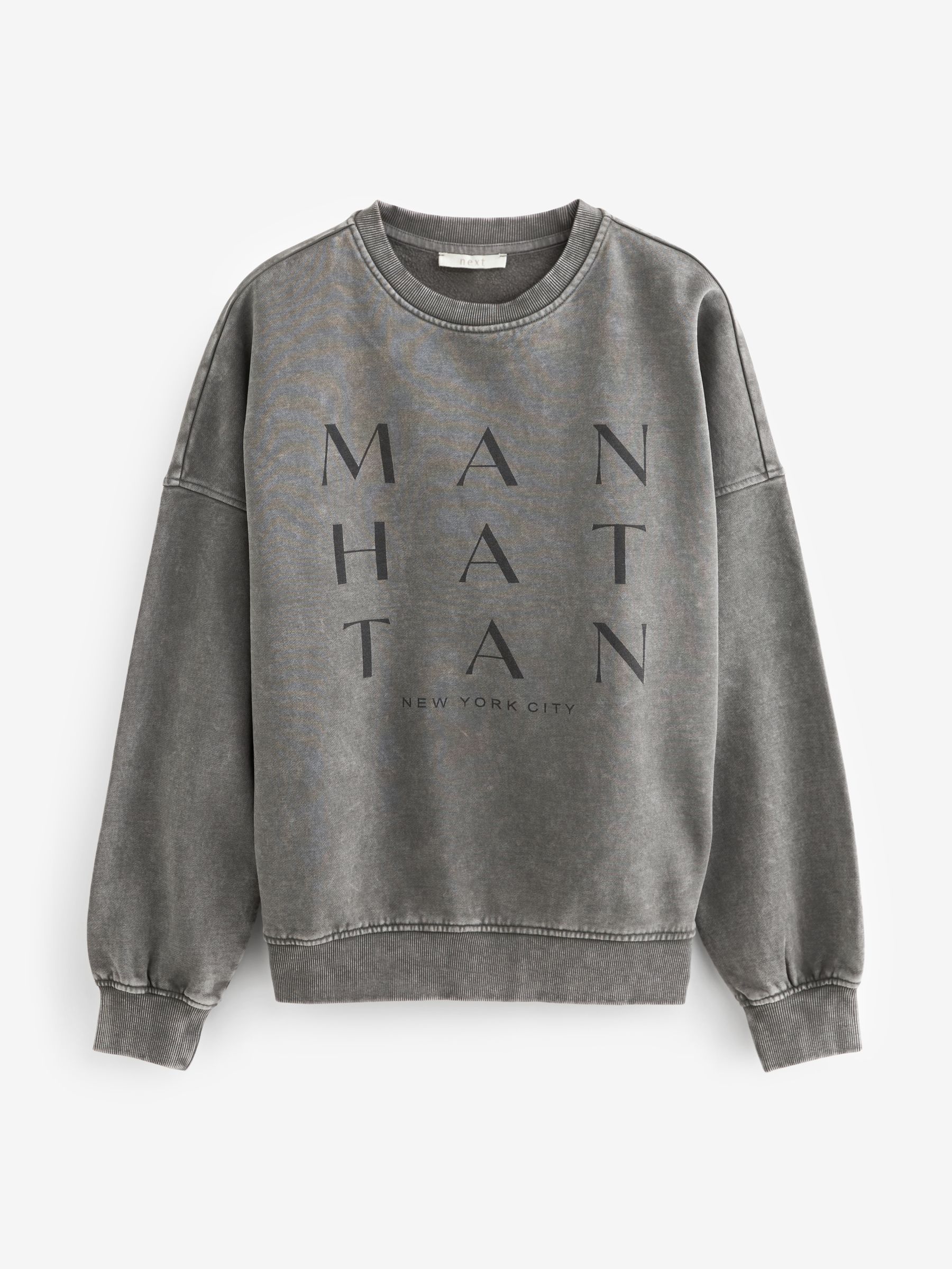 Buy Charcoal Grey Manhattan New York Slogan Washed City Graphic Sweatshirt Jumper from Next Luxembourg