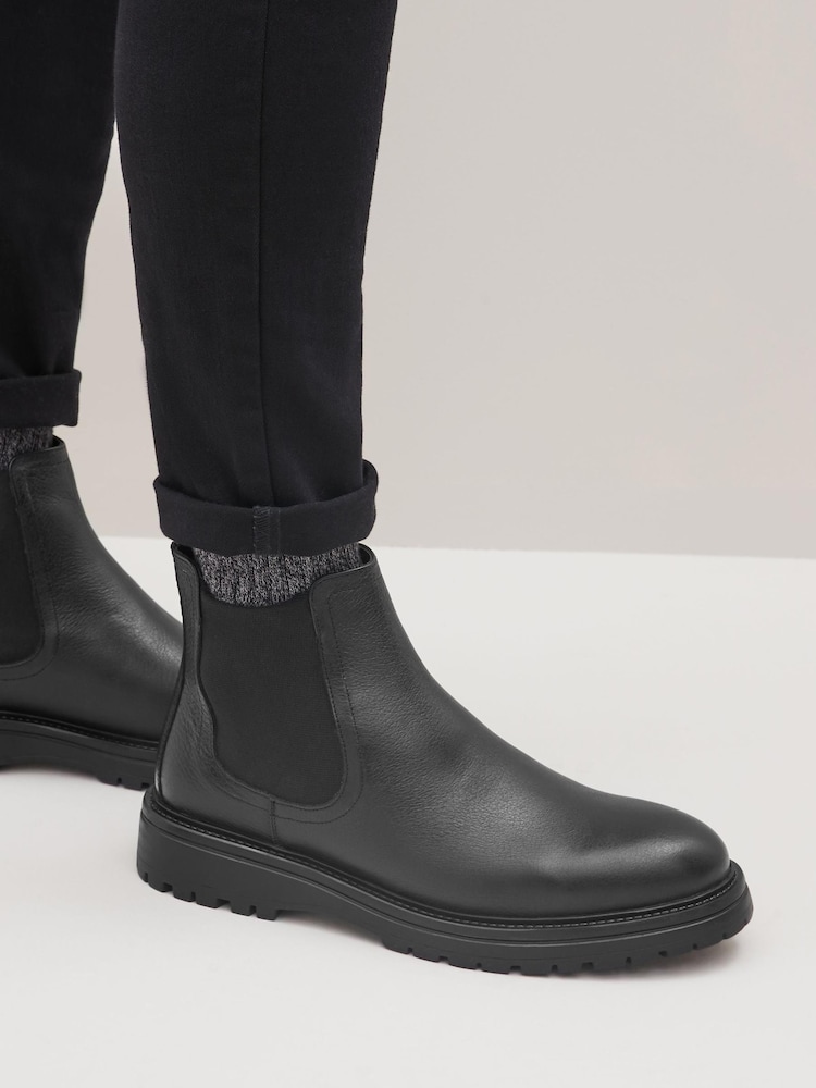 Black Chunky Leather Chelsea Boots - Image 1 of 7