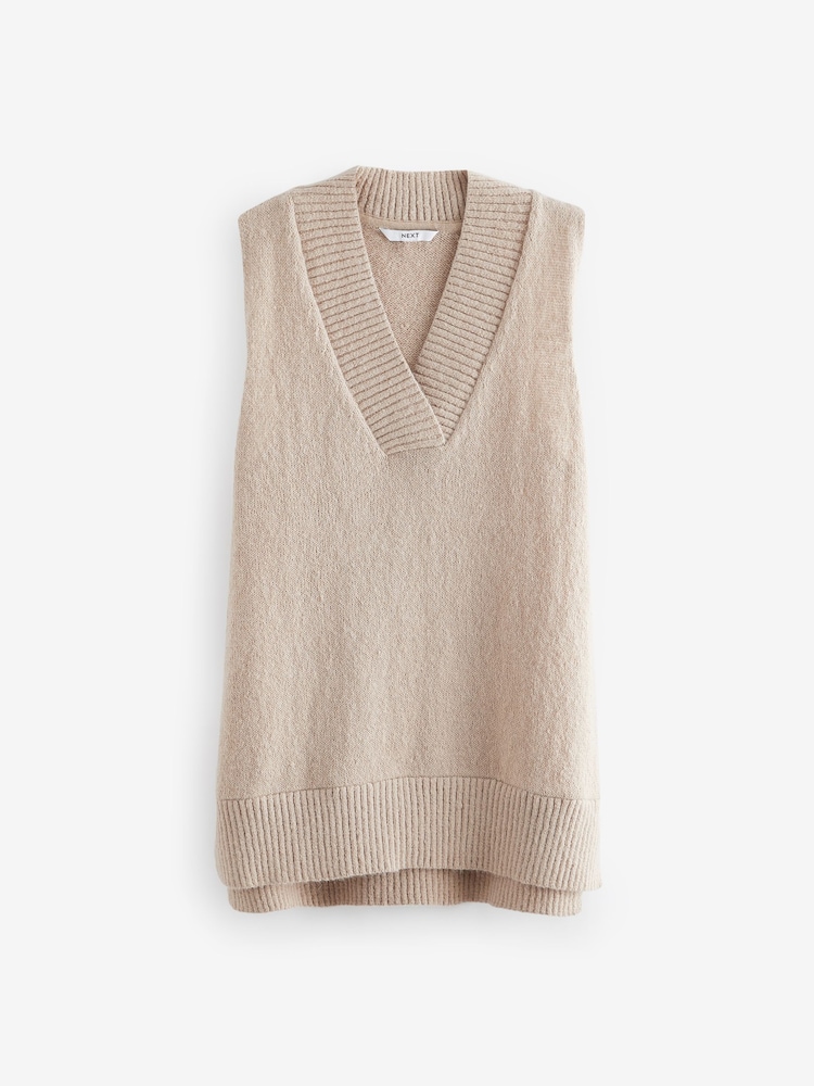 Neutral Soft Touch Cosy Sleeveless V-Neck Tank Top Vest - Image 5 of 6