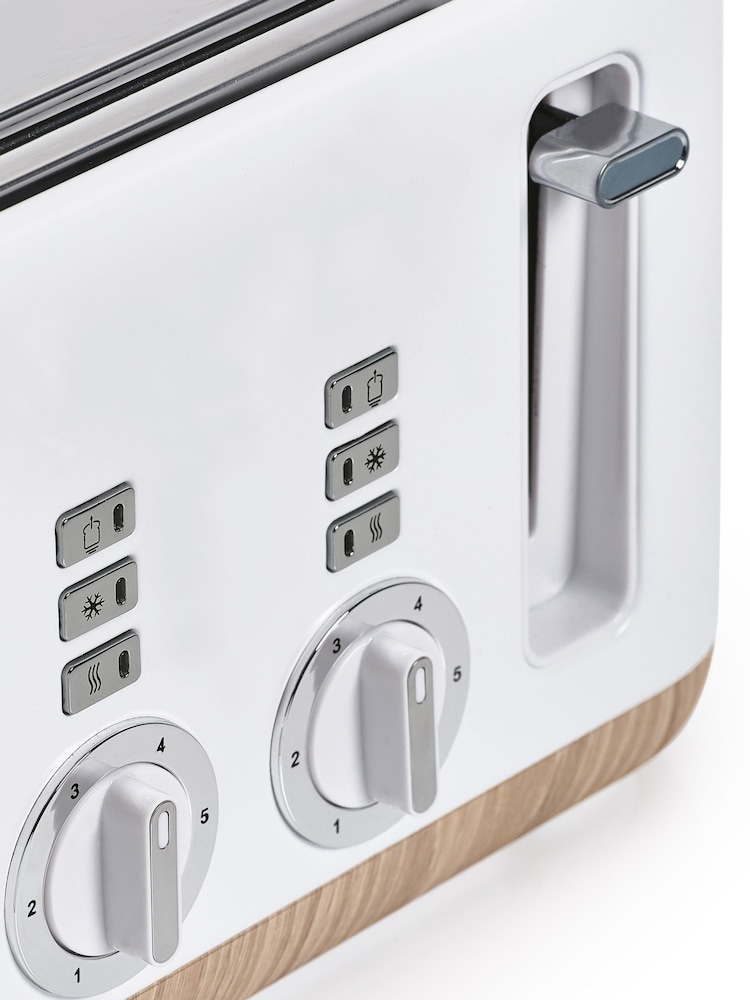 White Bronx Wood Effect 4 Slice Toaster - Image 2 of 6