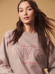 Pink Rainbow New York City Graphic Slogan Sweatshirt - Image 1 of 7