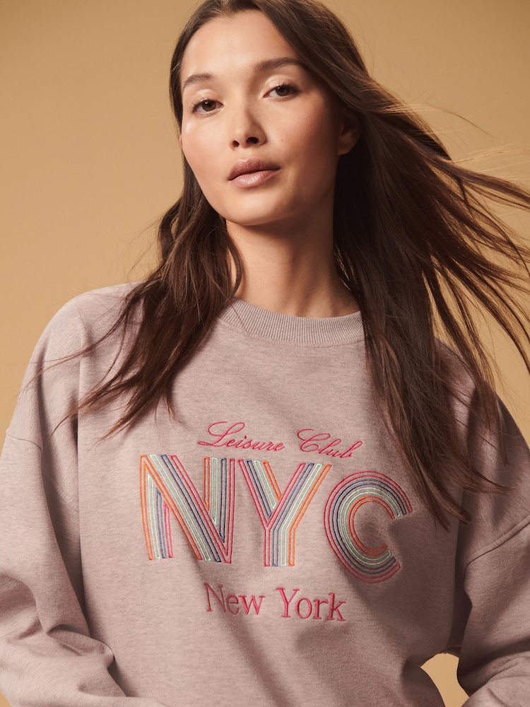 Pink Rainbow New York City Graphic Slogan Sweatshirt - Image 1 of 7