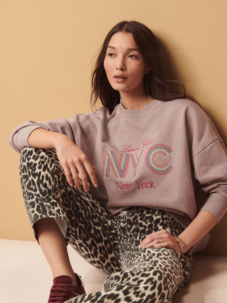Pink Rainbow New York City Graphic Slogan Sweatshirt - Image 2 of 7