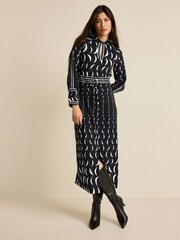 Black/White Moon Print Long Sleeve Column Midi Dress - Image 1 of 5
