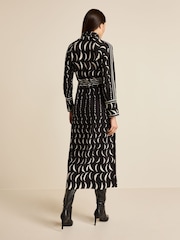 Black/White Moon Print Long Sleeve Column Midi Dress - Image 2 of 5