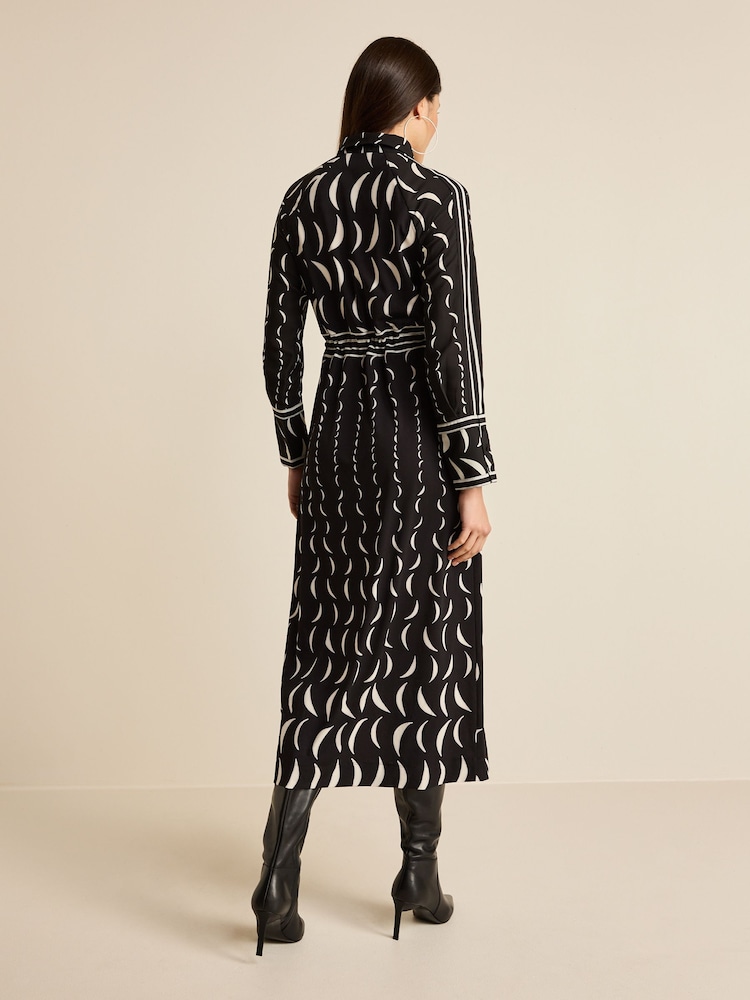 Black/White Moon Print Long Sleeve Column Midi Dress - Image 2 of 5