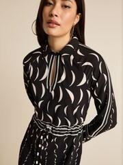 Black/White Moon Print Long Sleeve Column Midi Dress - Image 3 of 5