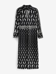 Black/White Moon Print Long Sleeve Column Midi Dress - Image 4 of 5