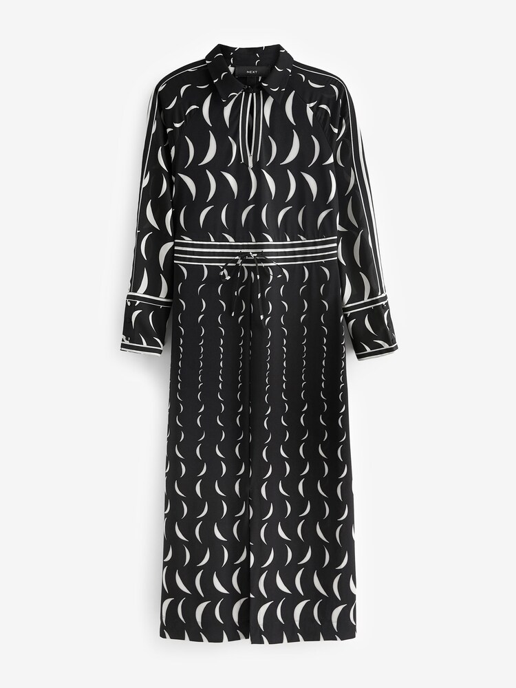 Black/White Moon Print Long Sleeve Column Midi Dress - Image 4 of 5