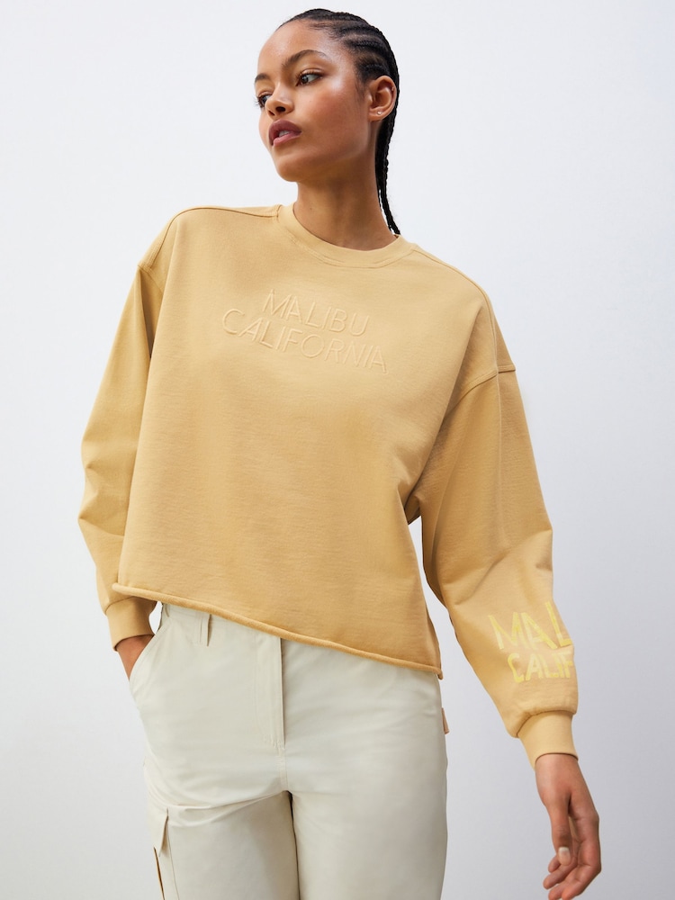 Yellow Relaxed Fit Malibu Washed Embroidered City Graphic 100% Cotton Sweatshirt - Image 2 of 10