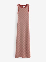 Terracotta Brown Orange Sleeveless Crochet Racer Midi Dress - Image 5 of 6