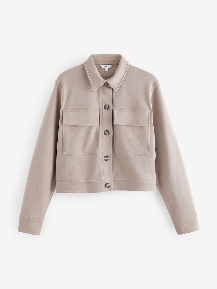 Stone Neutral Lightweight Utility Button Front Smart Jersey Shirt Jacket - Image 6 of 6 Stone Neutral Lightweight Utility Button Front Smart Jersey Shirt Jacket - Image 6 of 6