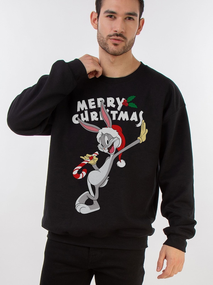 Brands In Black Looney Tunes Bugs Bunny Merry Christmas Sweatshirt - Image 1 of 3 Brands In Black Looney Tunes Bugs Bunny Merry Christmas Sweatshirt - Image 1 of 3