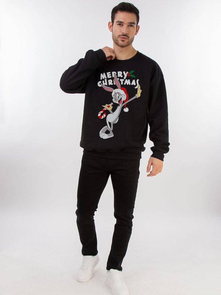 Brands In Black Looney Tunes Bugs Bunny Merry Christmas Sweatshirt - Image 2 of 3 Brands In Black Looney Tunes Bugs Bunny Merry Christmas Sweatshirt - Image 2 of 3