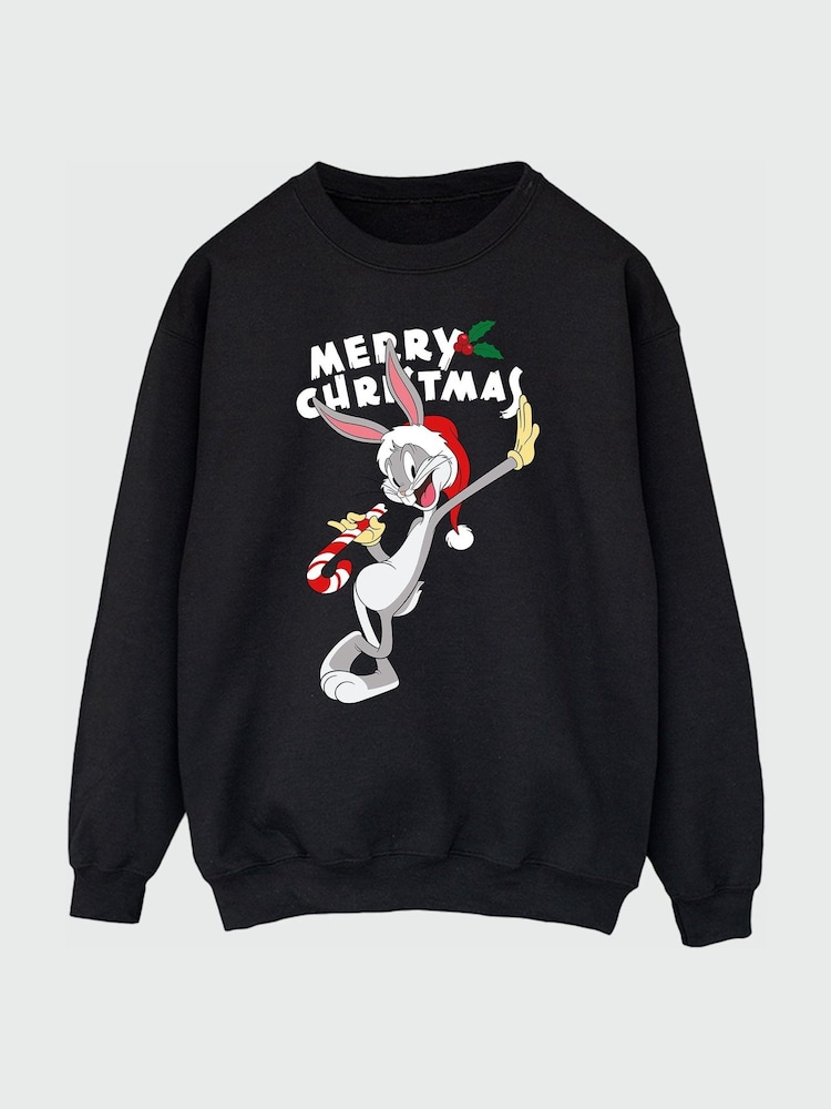 Brands In Black Looney Tunes Bugs Bunny Merry Christmas Sweatshirt - Image 3 of 3 Brands In Black Looney Tunes Bugs Bunny Merry Christmas Sweatshirt - Image 3 of 3