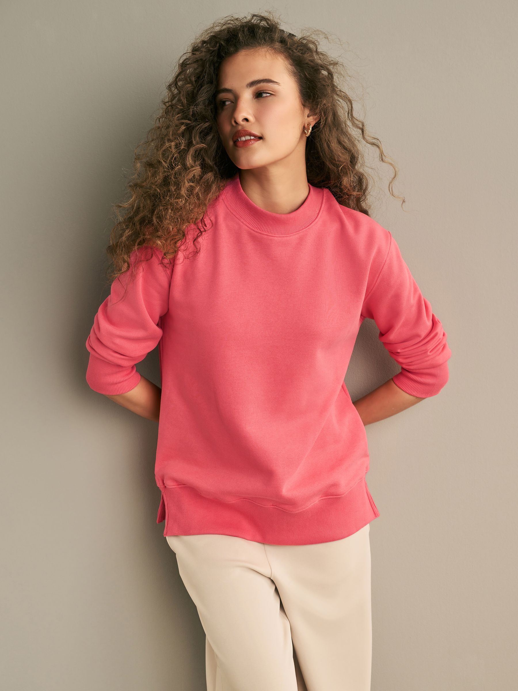 Buy Coral Pink Essentials Longline Relaxed Fit Cotton Sweatshirt from Next USA
