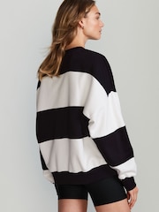 Black White Relaxed Fit Heavyweight Graphic Paris Slogan Stripe Sweatshirt - Image 3 of 6