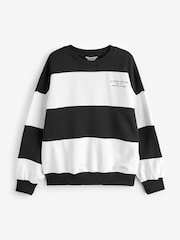 Black White Relaxed Fit Heavyweight Graphic Paris Slogan Stripe Sweatshirt - Image 5 of 6