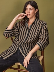 Brown Ramie Blend Long Sleeve Shirt - Image 1 of 6