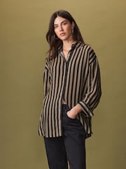 Brown Ramie Blend Long Sleeve Shirt - Image 2 of 6